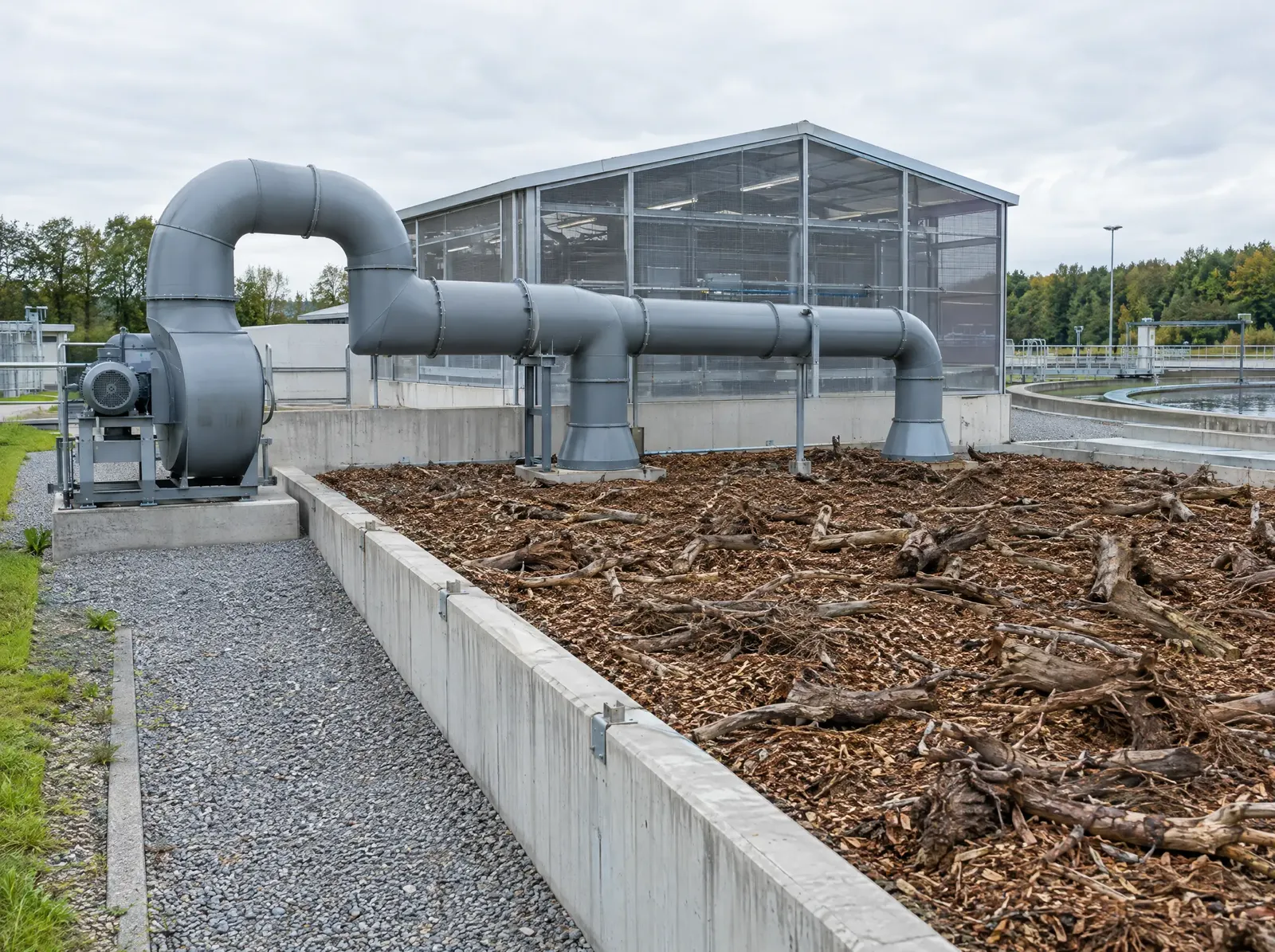 Biofilter und Abluftkanäle einer Kläranlage