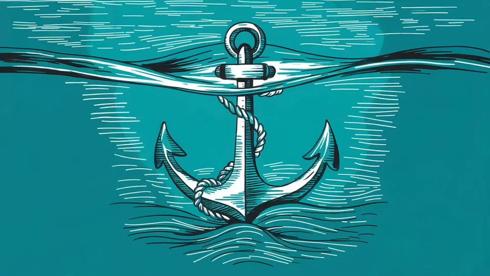 Drawn anchor holding steady in moving waves