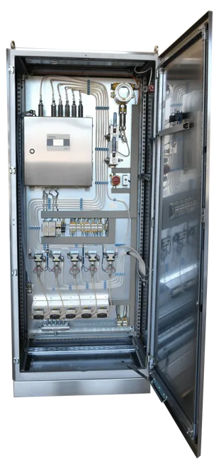 Open system cabinet with gas analysis, sample conditioning and controls