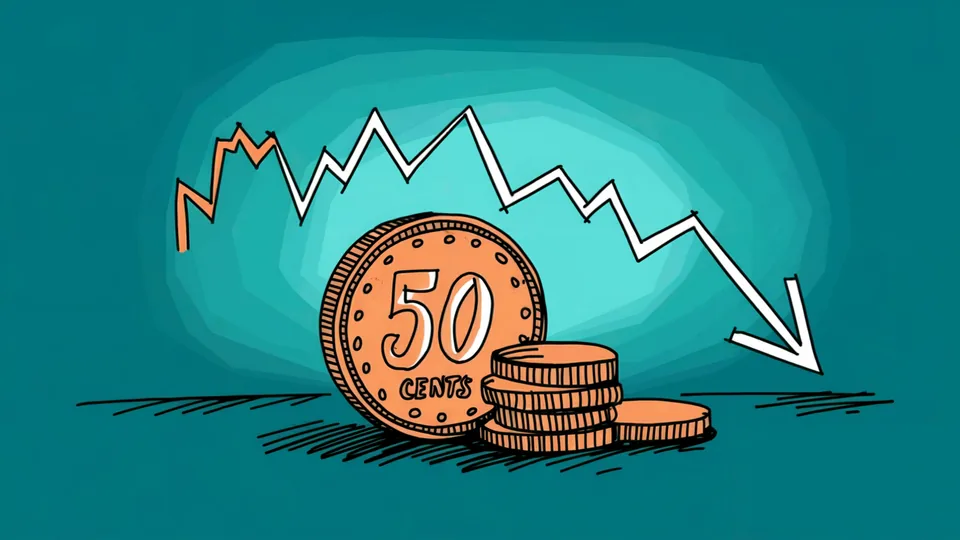 Drawn coins in front of a falling curve