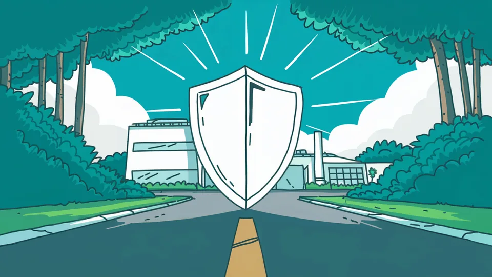 Drawn shield in front of an industrial plant