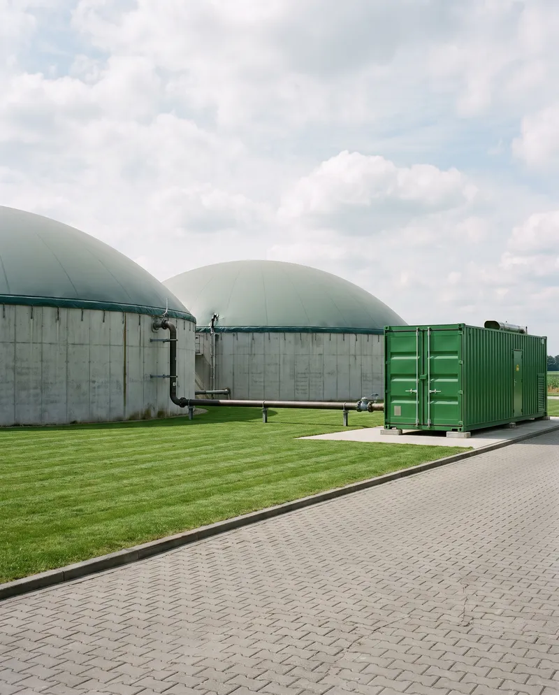 Biogas plant with two digesters and a CHP container