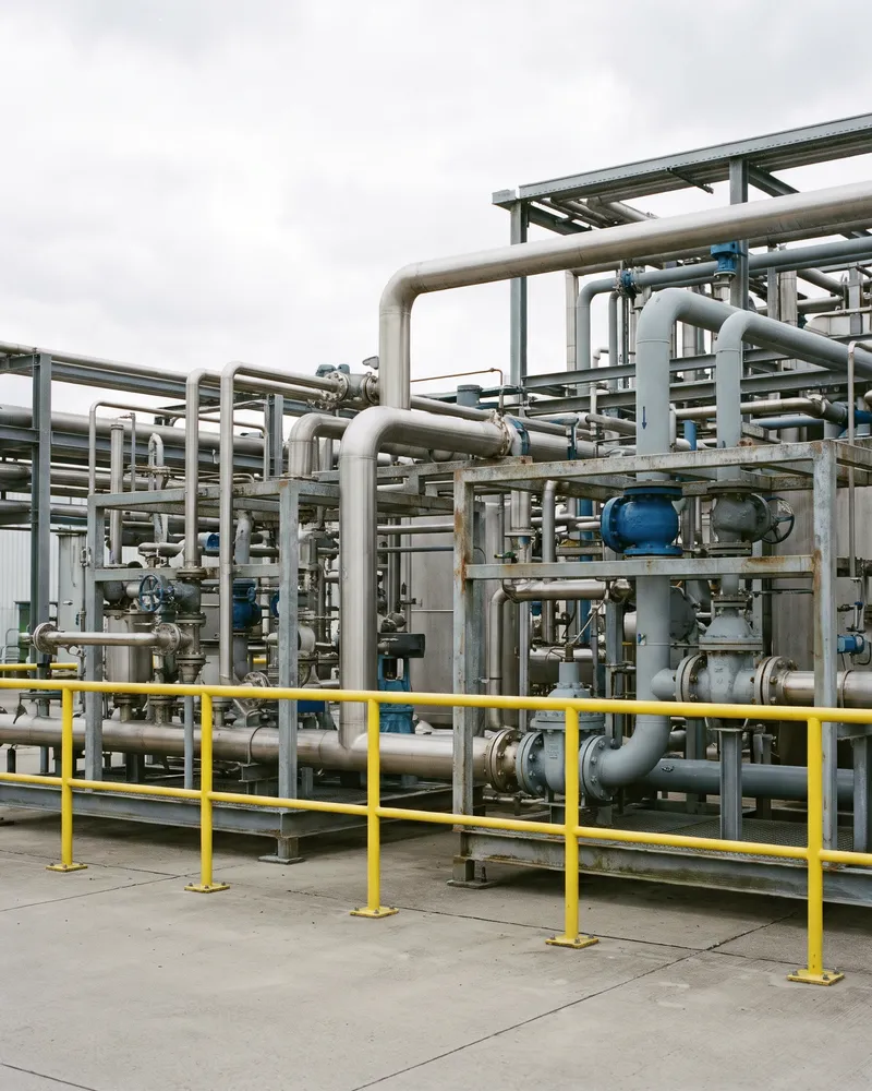 Pipework with valves and flanges in a process plant