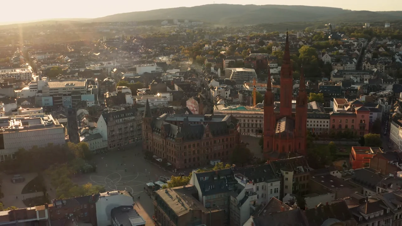 Aerial view of Wiesbaden with the Market Church