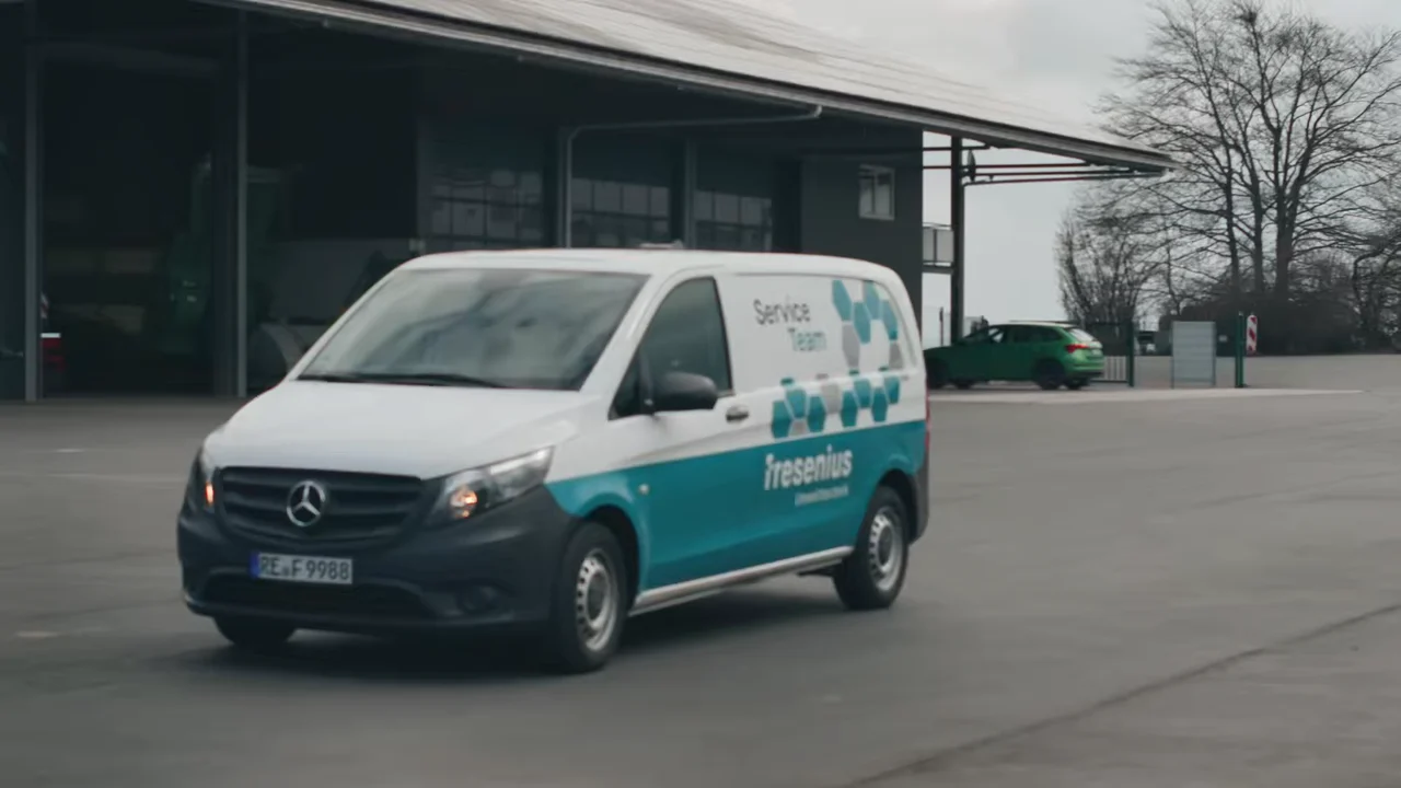 Service van of Fresenius Instruments in front of the company building