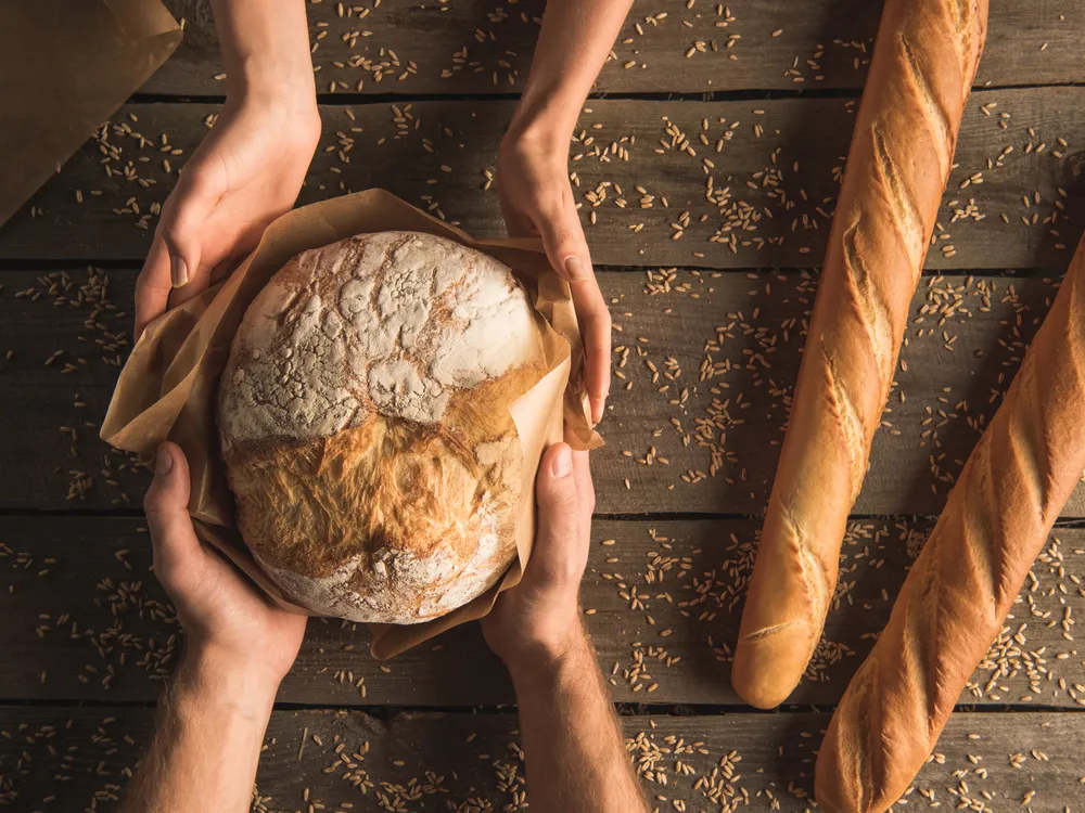 Hände halten Vollkornbrot – Engagement gegen Hunger und Lebensmittelverschwendung