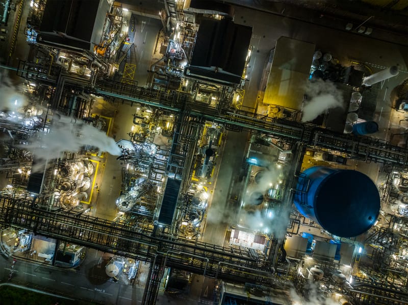 Aerial view of an industrial waste and landfill site — Fresenius gas analyzers for landfill monitoring