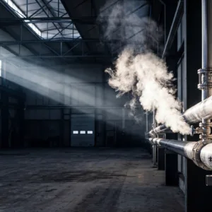 Heißer Dampf tritt aus Rohr aus