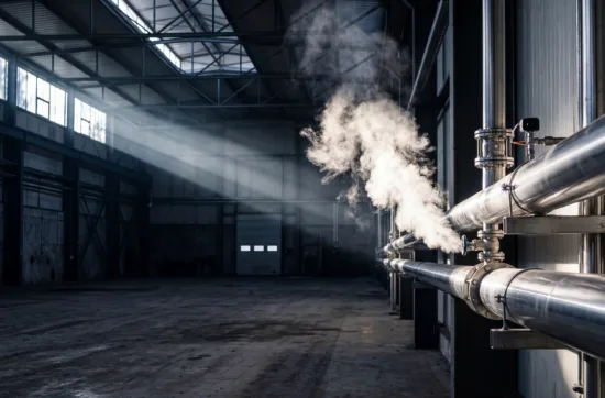 Heißer Dampf tritt aus Rohr aus