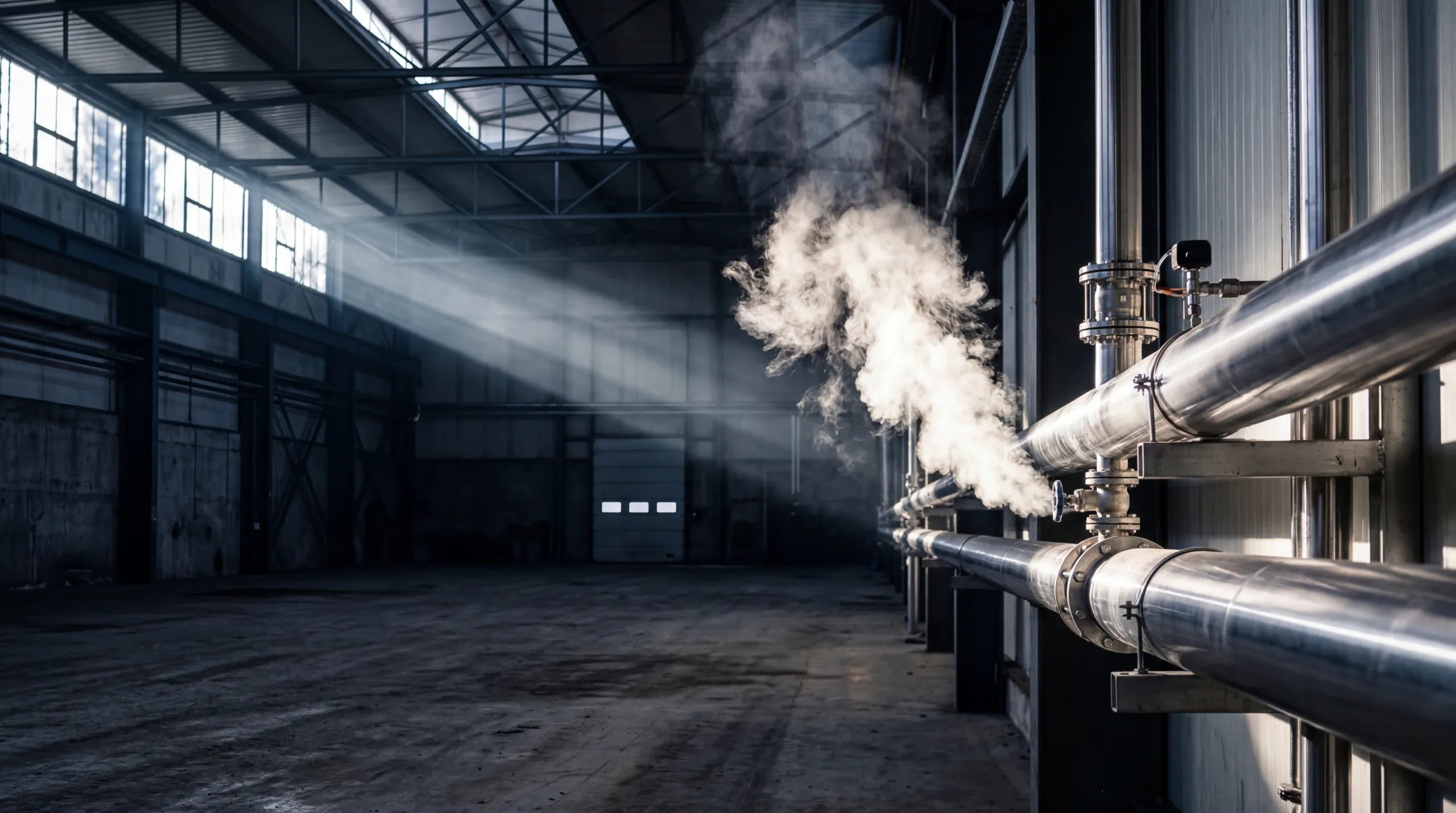 Heißer Dampf tritt aus Rohr aus