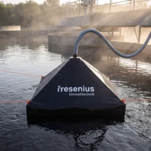 Schwimmhaube zur Treibhausgas-Messung auf Kläranlagen